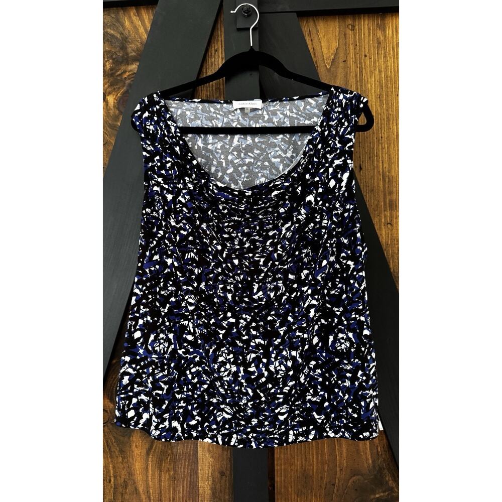 Calvin Klein Women's Sleeveless Print Drape Front Top Size 1X EUC